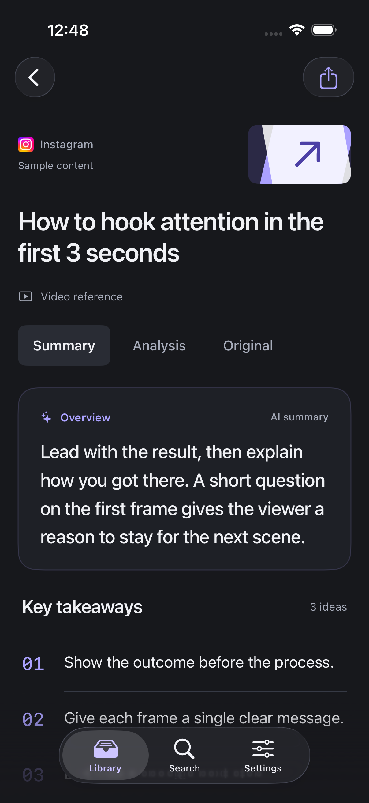 ExaMark summary screen with overview and key takeaways from sample content